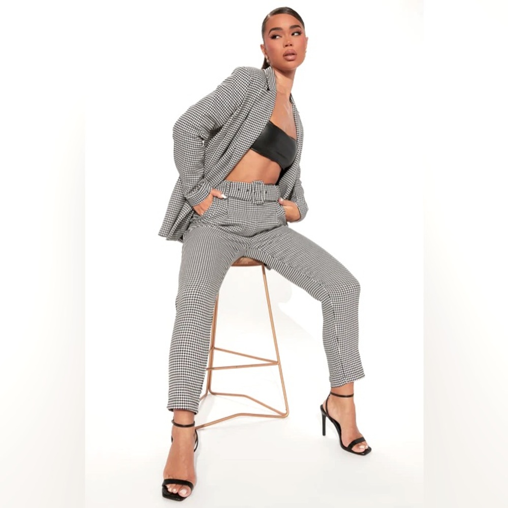 houndstooth pattern Blazer Pant Set .